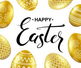 Easter card with golden eggs vector 05