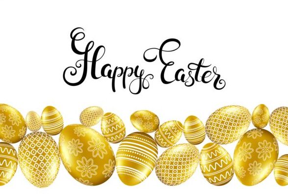 Easter card with golden eggs vector 07