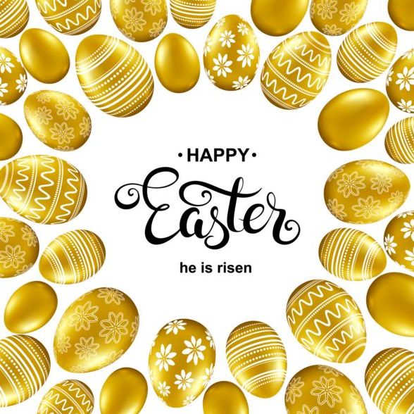 Easter card with golden eggs vector 08