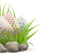 Easter postcard with decorated eggs and green grass vector 01