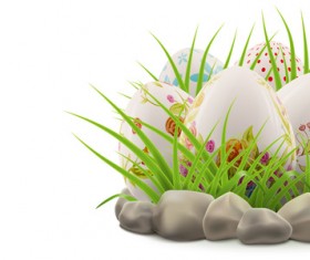 Easter postcard with decorated eggs and green grass vector 04
