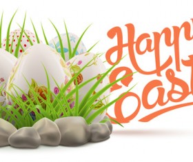 Easter postcard with decorated eggs and green grass vector 05