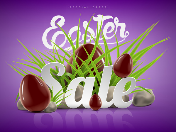 Easter sale advertising background with chocolate eggs vector 01