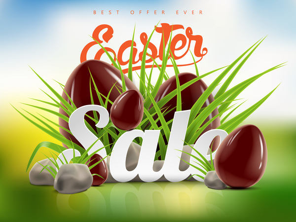 Easter sale advertising background with chocolate eggs vector 03