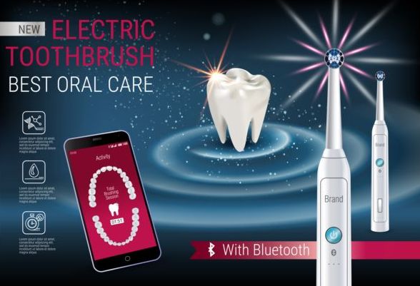 Electric toothbrush advertising vector template 01