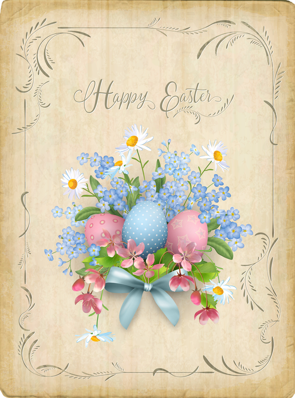 Elegant easter card with parchment background vector 02
