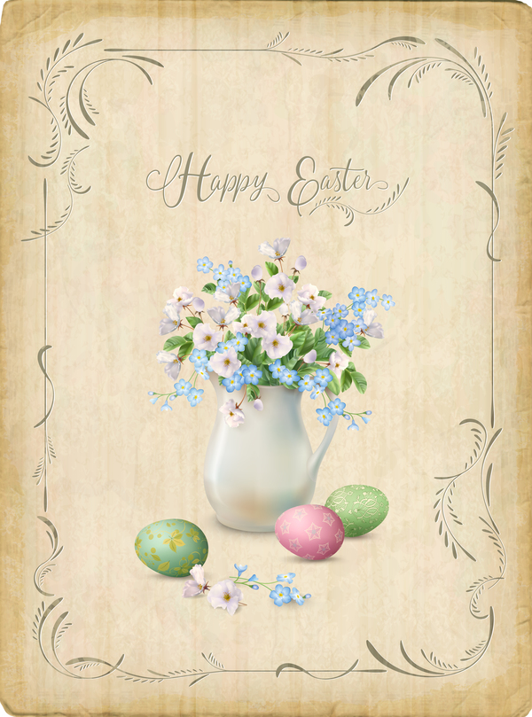 Elegant easter card with parchment background vector 04