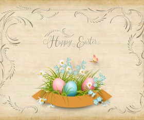 Elegant easter card with parchment background vector 05