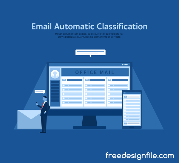 Email automatic classification business background vector