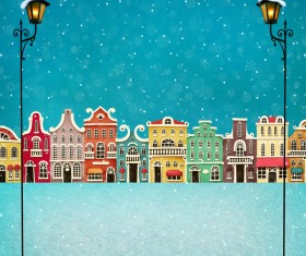 European street lights with a row of houses Stock Photo