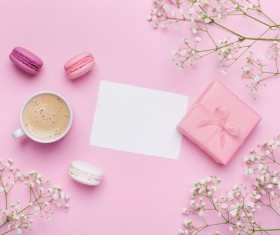 Food and pink background with flowers HD picture