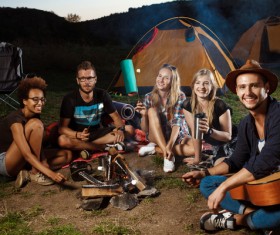 Friends for outdoor gatherings Stock Photo
