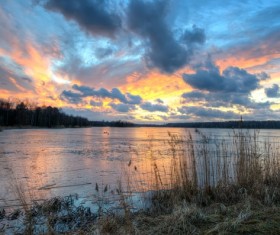 Frozen lake and sunset HD picture 04