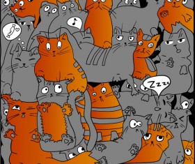 Funny cat hand darwn seamless pattern vector 01