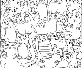 Funny cat hand darwn seamless pattern vector 02