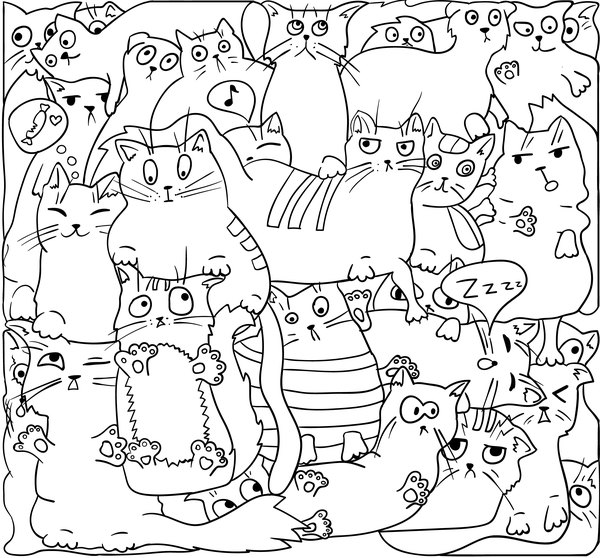 Funny cat hand darwn seamless pattern vector 02