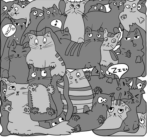 Funny cat hand darwn seamless pattern vector 04