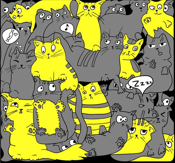 Funny cat hand darwn seamless pattern vector 06