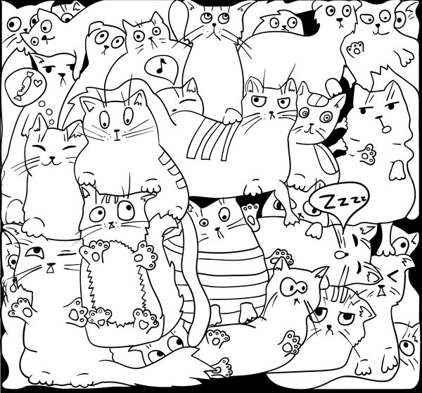Funny cat hand darwn seamless pattern vector 07