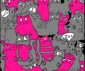 Funny cat hand darwn seamless pattern vector 08