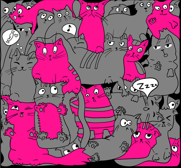 Funny cat hand darwn seamless pattern vector 08