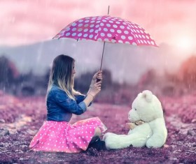 Girl pet Bear umbrella HD picture