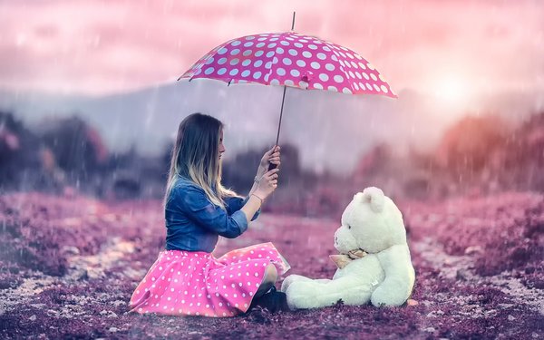 Girl pet Bear umbrella HD picture
