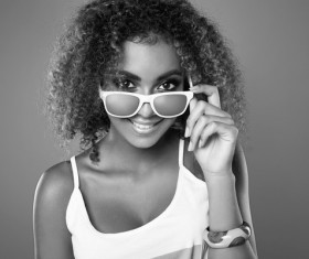 Girl with sunglasses black and white photo