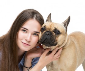 Girl with the French Bulldog Stock Photo 01