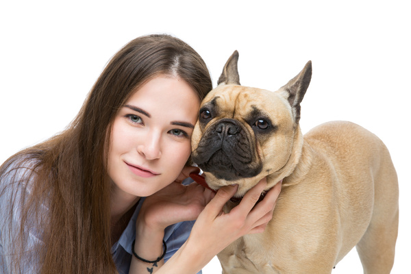 Girl with the French Bulldog Stock Photo 01