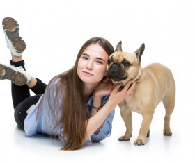 Girl with the French Bulldog Stock Photo 02