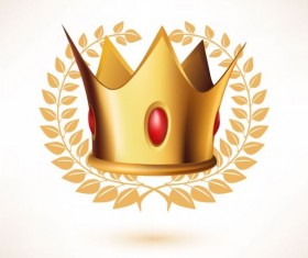 Golden crown with laurel and red gem vector