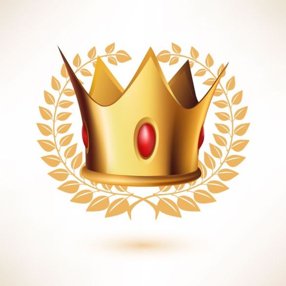 Golden crown with laurel and red gem vector