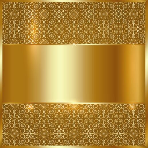 Golden metal board with floral deco background vector