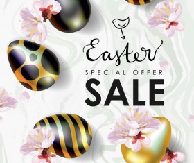 Golden with black easter egg and sale background vector 02