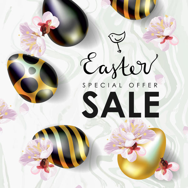 Golden with black easter egg and sale background vector 02