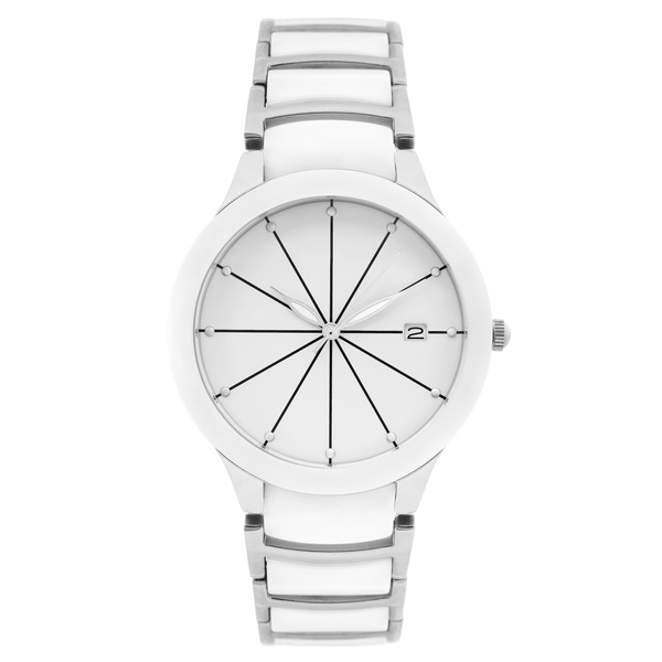 Gray wristband white watch Stock Photo