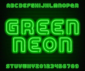 Green neon alphabet with number vector