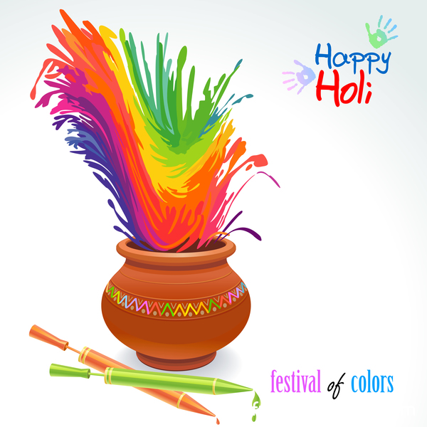 Happy Holi festival with color background vector 01