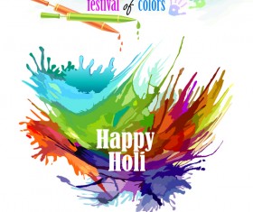 Happy Holi festival with color background vector 02