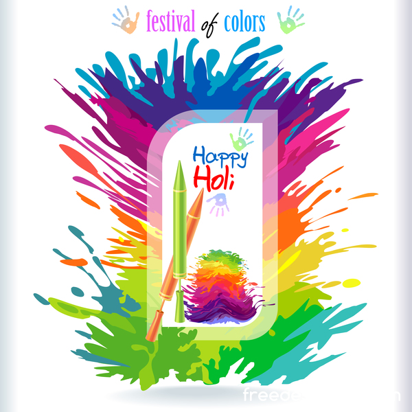 Happy Holi festival with color background vector 03