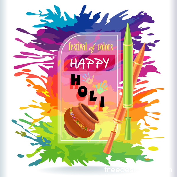 Happy Holi festival with color background vector 04