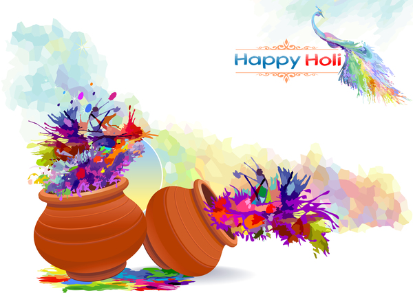 Happy Holi festival with color background vector 06
