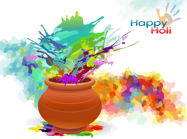 Happy Holi festival with color background vector 07