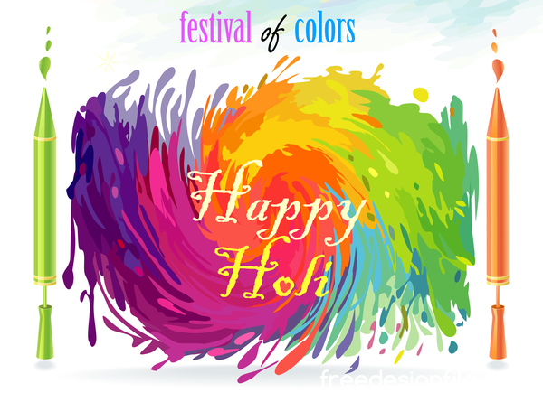 Happy Holi festival with color background vector 08
