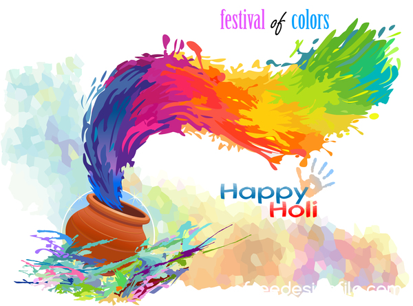 Happy Holi festival with color background vector 09 free download