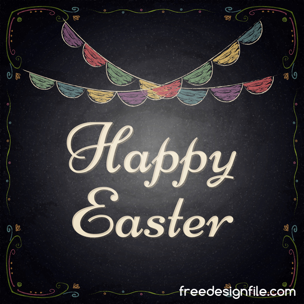 Happy easter frame with chalkboard background vector 01