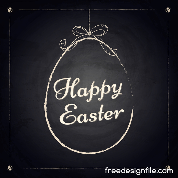 Happy easter frame with chalkboard background vector 02