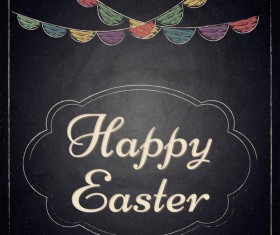 Happy easter frame with chalkboard background vector 03