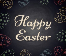 Happy easter frame with chalkboard background vector 04